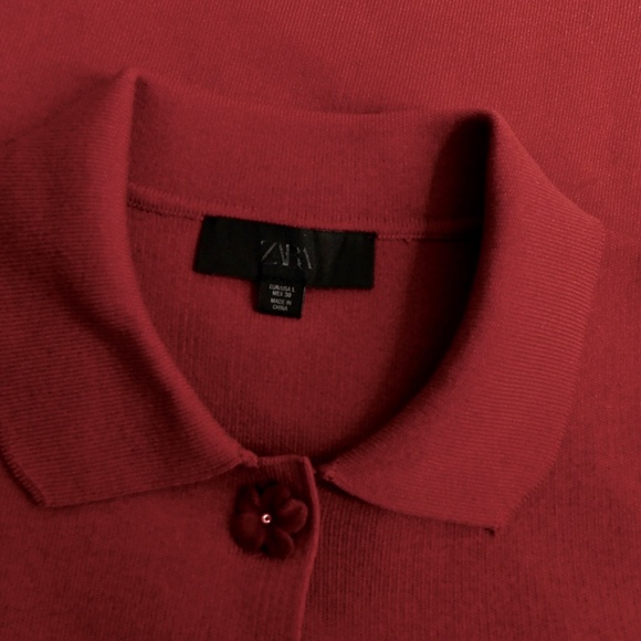 ZARA Floral Button Knit Jacket Blazer Solid Red Knitwear Pockets Knitwear Large - Picture 12 of 16